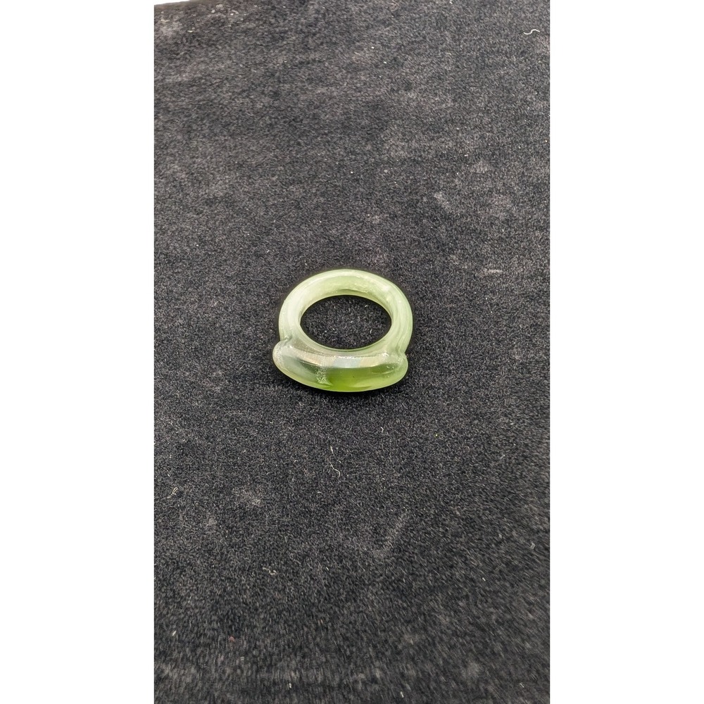 Light Green Stone Ring Asymmetrical Translucent Jade Style Band Size 6.25